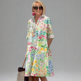 Shirt Collar Long Sleeve A-Line Midi Dress