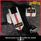 White and red elastic wrist wraps, one rolled and one unrolled flat on a dark mat