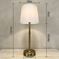 Dimension chart of the gold table lamp showing height, shade and base measurements