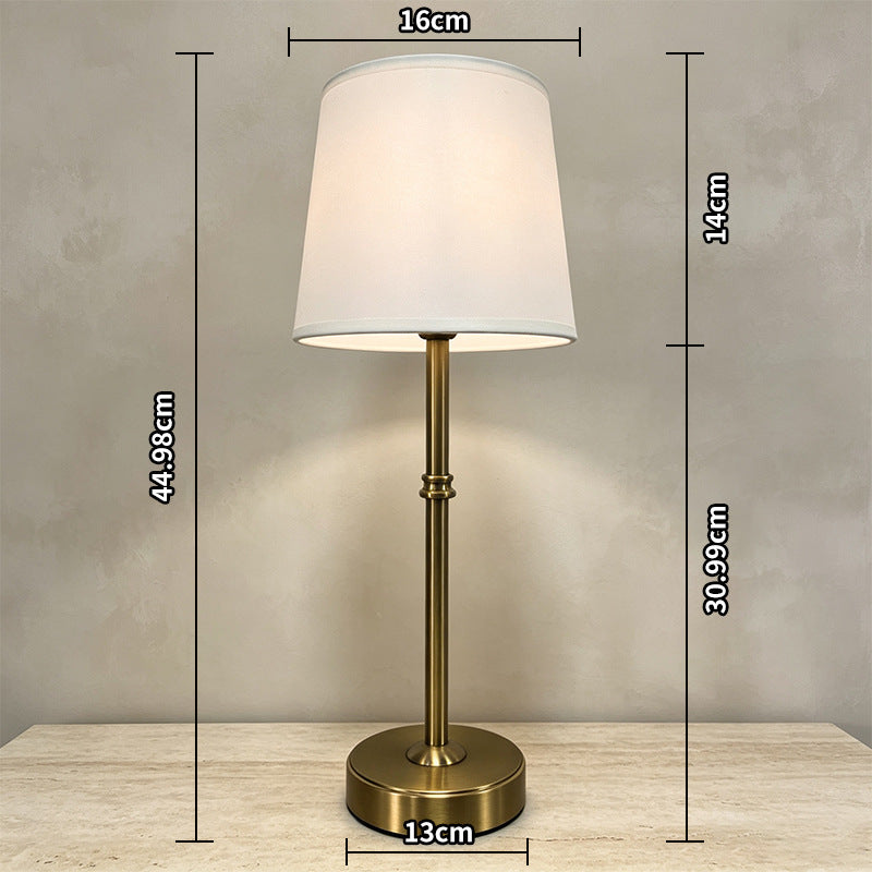Dimension chart of the gold table lamp showing height, shade and base measurements