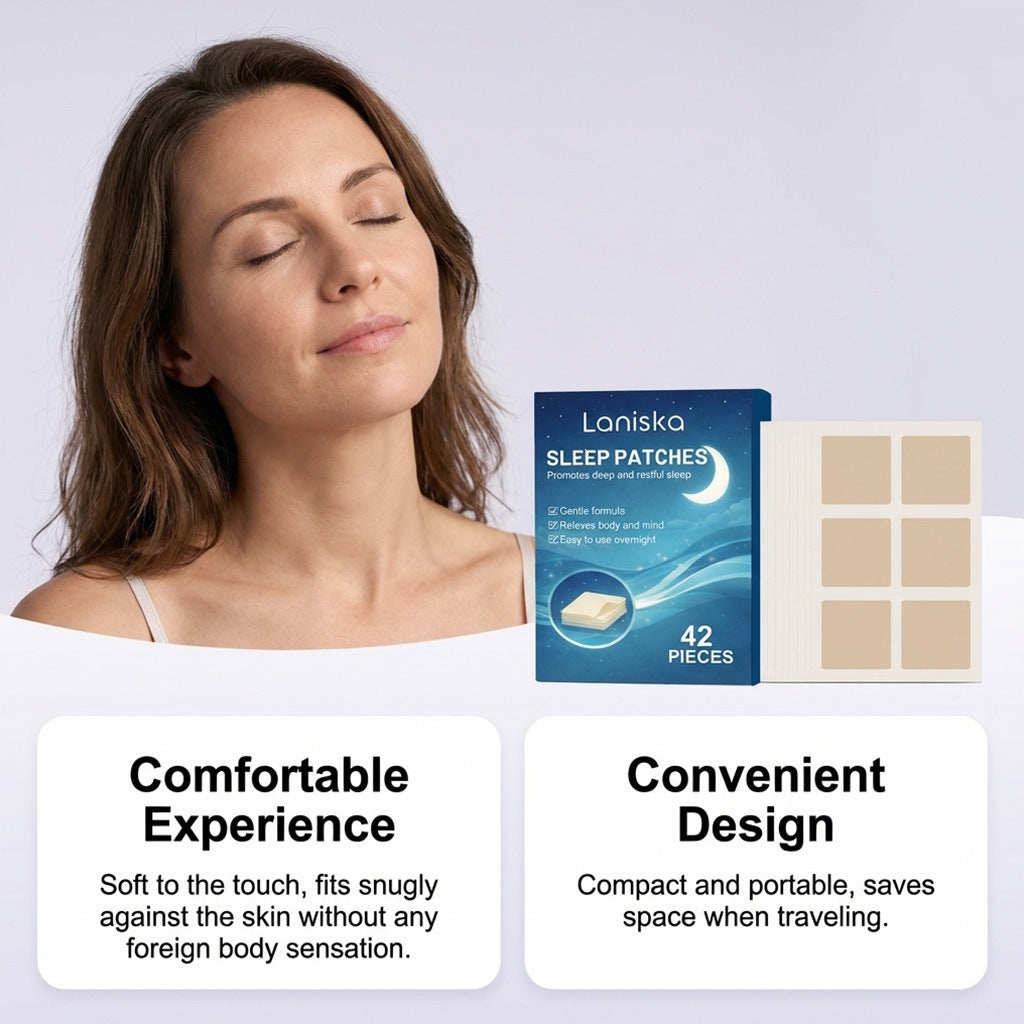 Skin tone adhesive sleep patch shown close up, unscented
