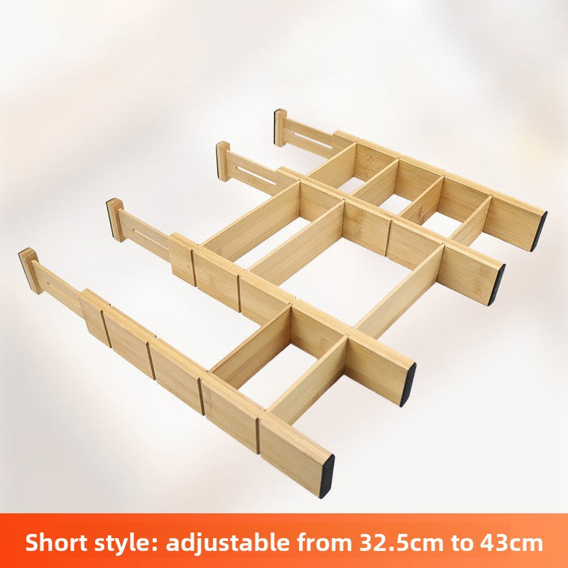 Natural bamboo drawer organizer split into several compartments