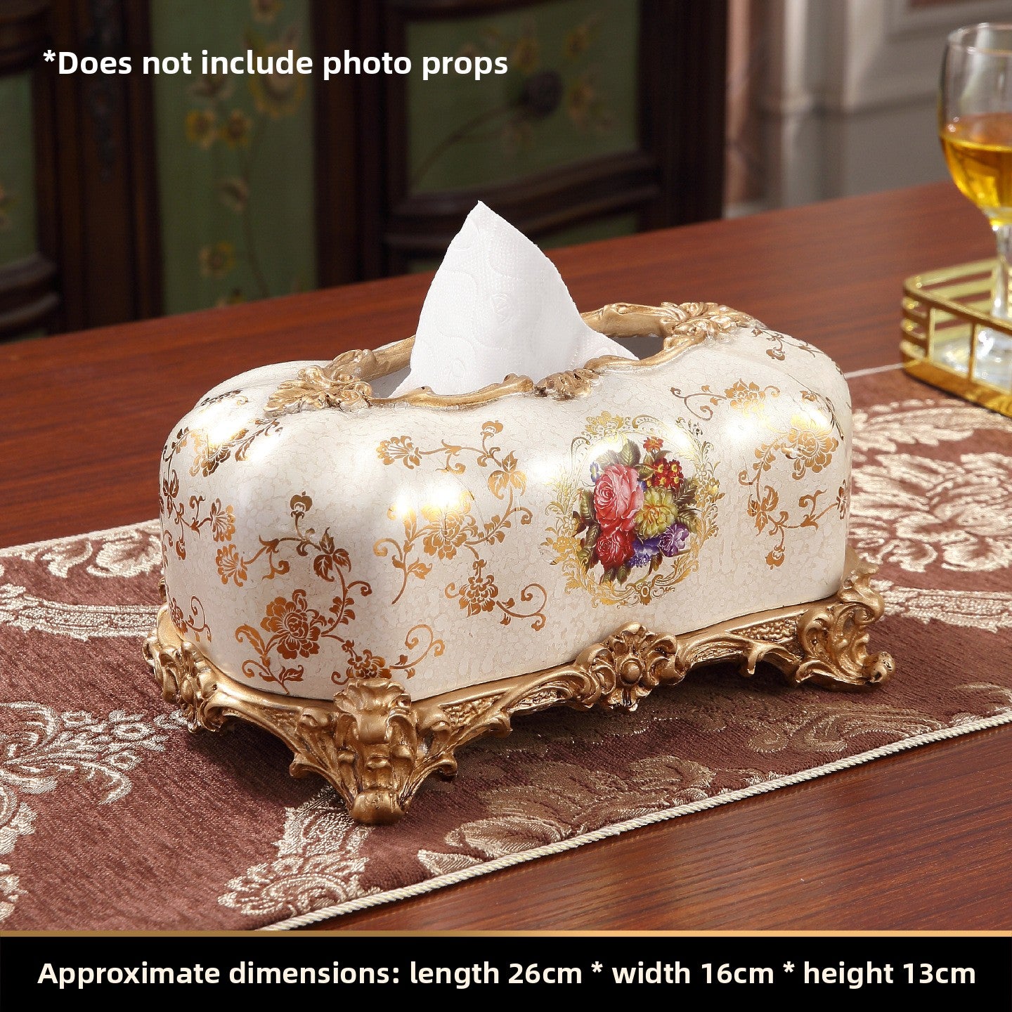 Wood grain resin decor piece trimmed in antiqued gold tone with a cream pearl shell inlay body