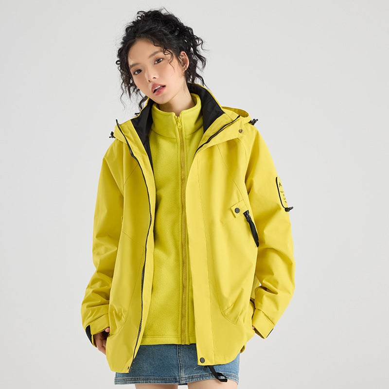 Outdoor 3 in 1 jacket with hood, sealed seam polyester shell and removable fleece, unisex sizing