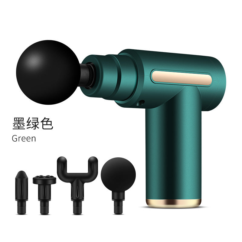 Compact cordless percussion massage gun with interchangeable heads