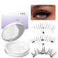 White magnetic lash case by its purple box beside a close-up eye and lash strip diagram