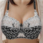 Rose Red floral lace full coverage bra with a close view of the raised floral embroidery