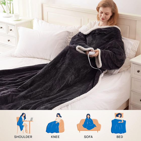 Wearable Electric Heated Blanket with Sleeves and Lamb Fleece Lining