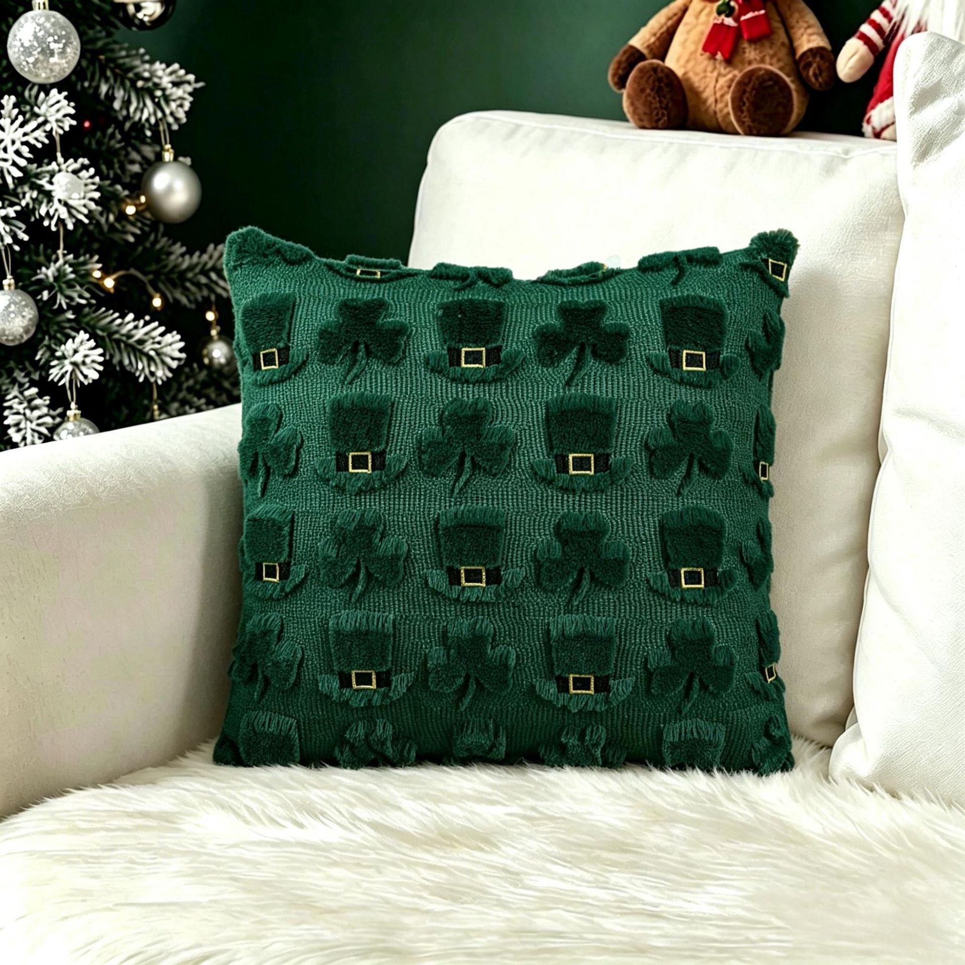 Plush carved cushion cover with a clover pattern raised on the plush face, view 18