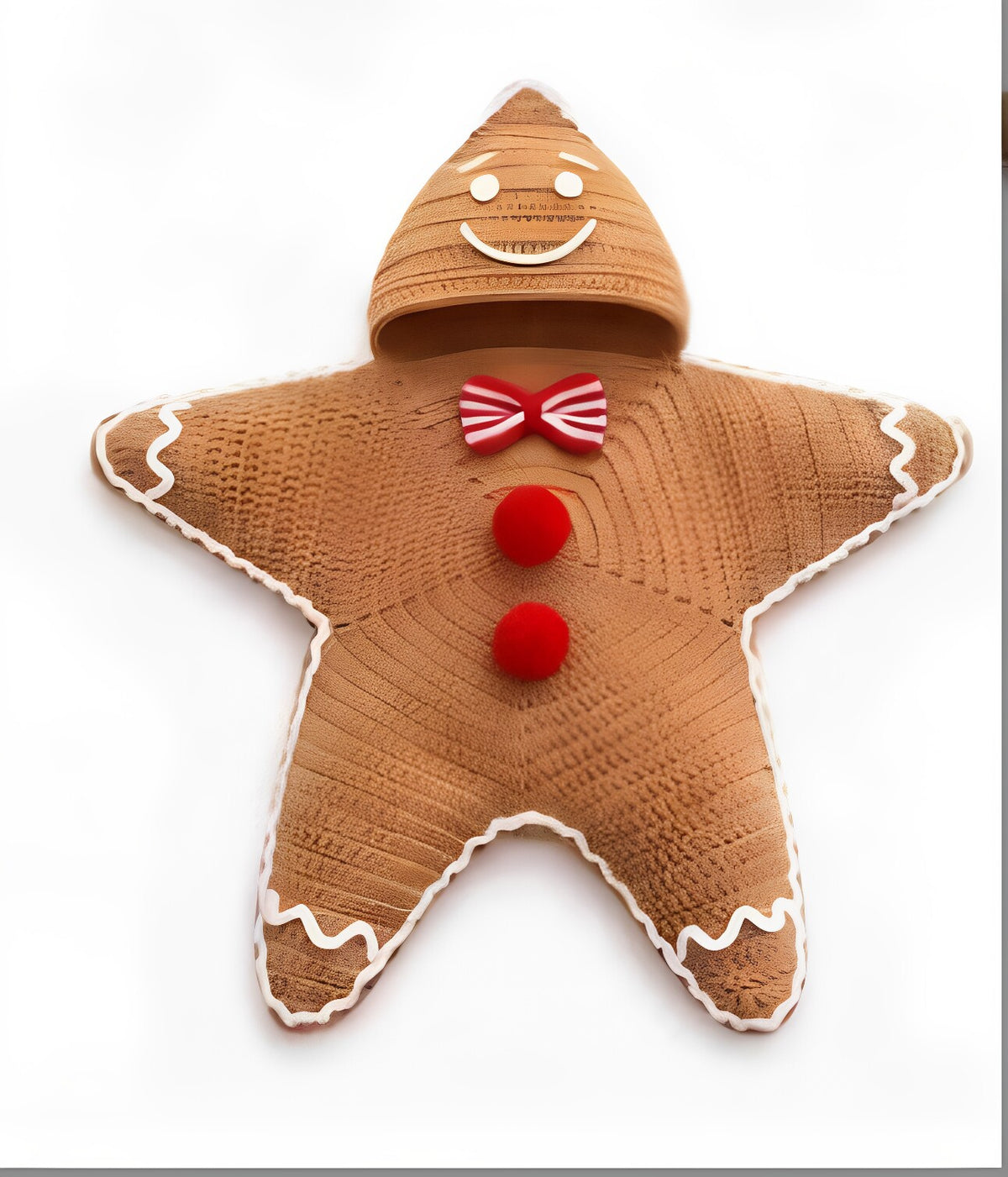 Gingerbread Man knitted star baby sleeping bag with hood, bow tie and red pom pom buttons, 63 cm option