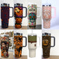 40oz stainless steel tumbler shown with handle and straw lid for hot and cold drinks