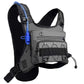 Gray hydration chest rig shown to display the shoulder straps and mesh back panel