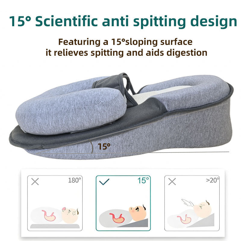 Side profile of the baby lounger showing the raised head slope and centre strap