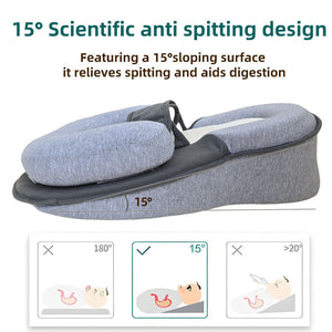 Side profile of the baby lounger showing the raised head slope and centre strap