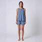 Women's Denim Vest and Shorts Set | angled lifestyle styling shot