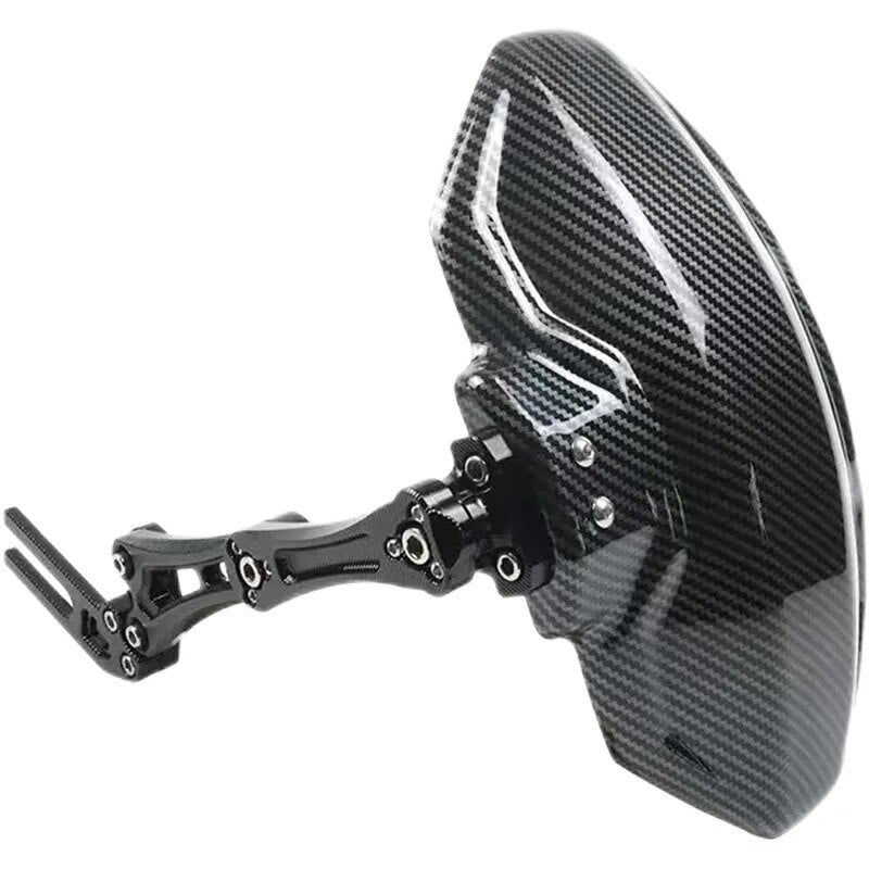 Rear scooter mudguard with black CNC aluminum bracket and glossy woven-texture black plate, Black option
