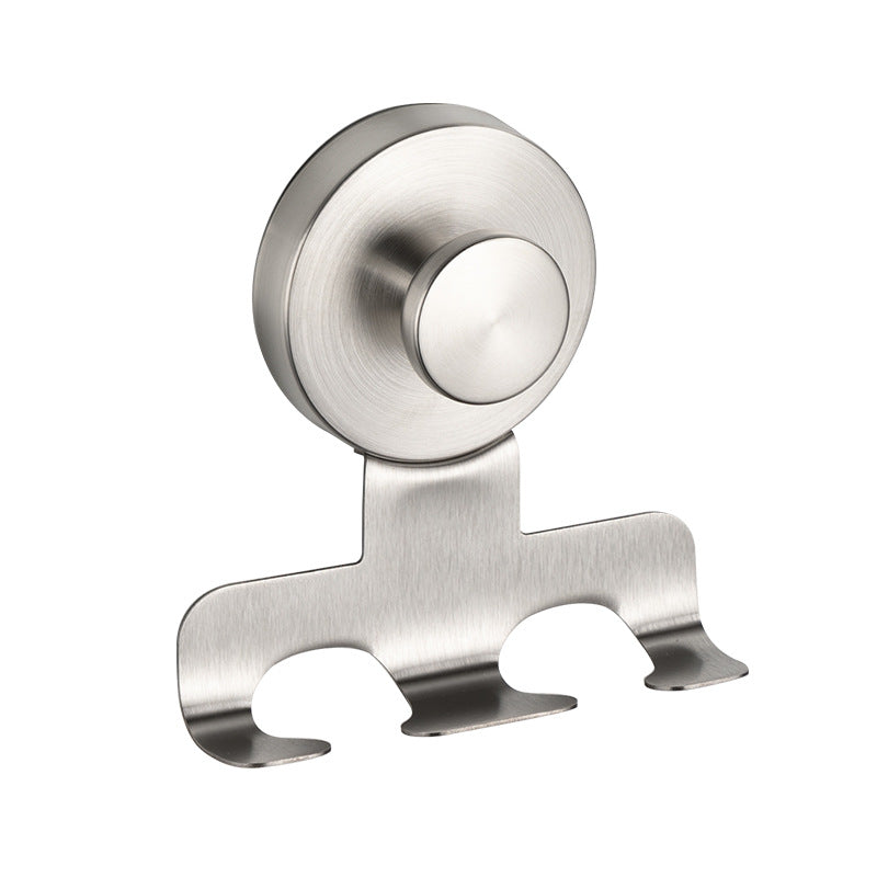 Brushed silver stainless steel suction cup razor holder with a multi slot rack