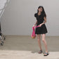 Cotton dress laid flat showing full A-line skirt cut