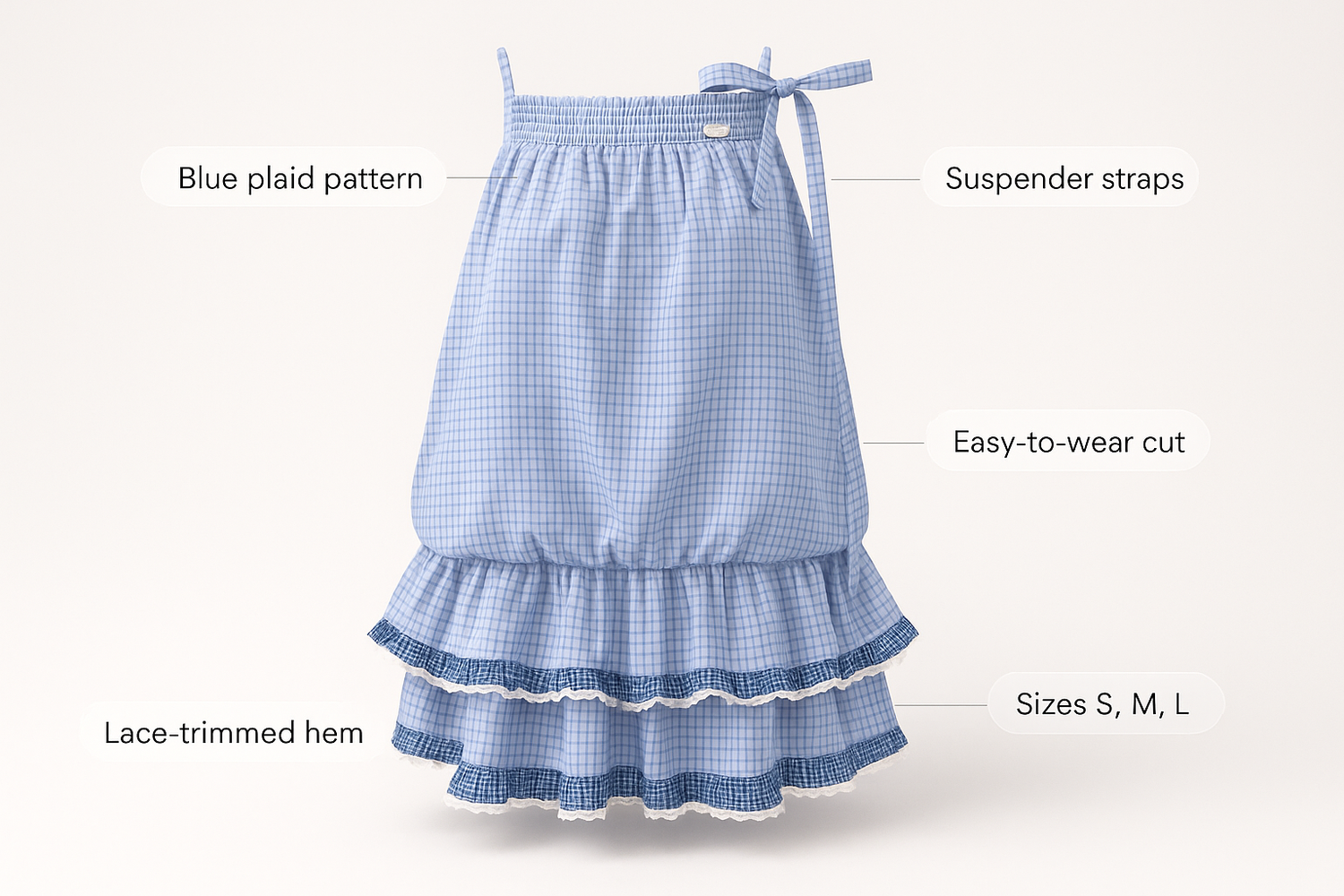 blue plaid lace hem suspender dress for casual day trip relaxed outing with easy styling wearable comfort and a more con 5