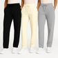 Knit wide leg lounge pants worn relaxed at home with a soft straight drape