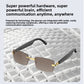 Open ear Bluetooth audio glasses shown on a stand with clear demo lenses