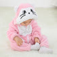 Pink cat hooded flannel baby jumpsuit with whisker face hood and front zip, option 70cm