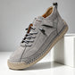Close view of the saddle stitching on the casual shoe upper