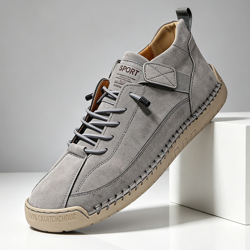 Close view of the saddle stitching on the casual shoe upper