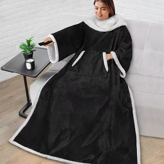 Wearable Sleeve Blanket with Front Pocket and Sherpa Trim