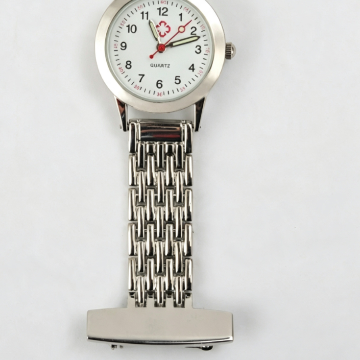 Nurse fob watch colour finish shown with the link band and brooch back