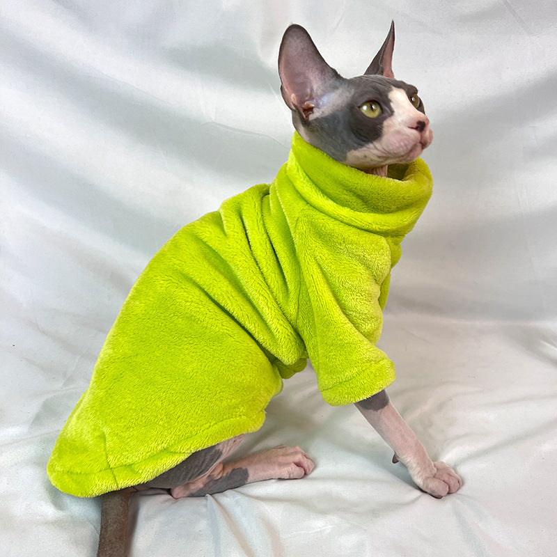 Brown coffee plush velvet cat sweater with a fold down neck for hairless cats