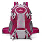 Rose red hiking backpack with a light gray centre panel, hip belt and front buckle straps, Rose red option