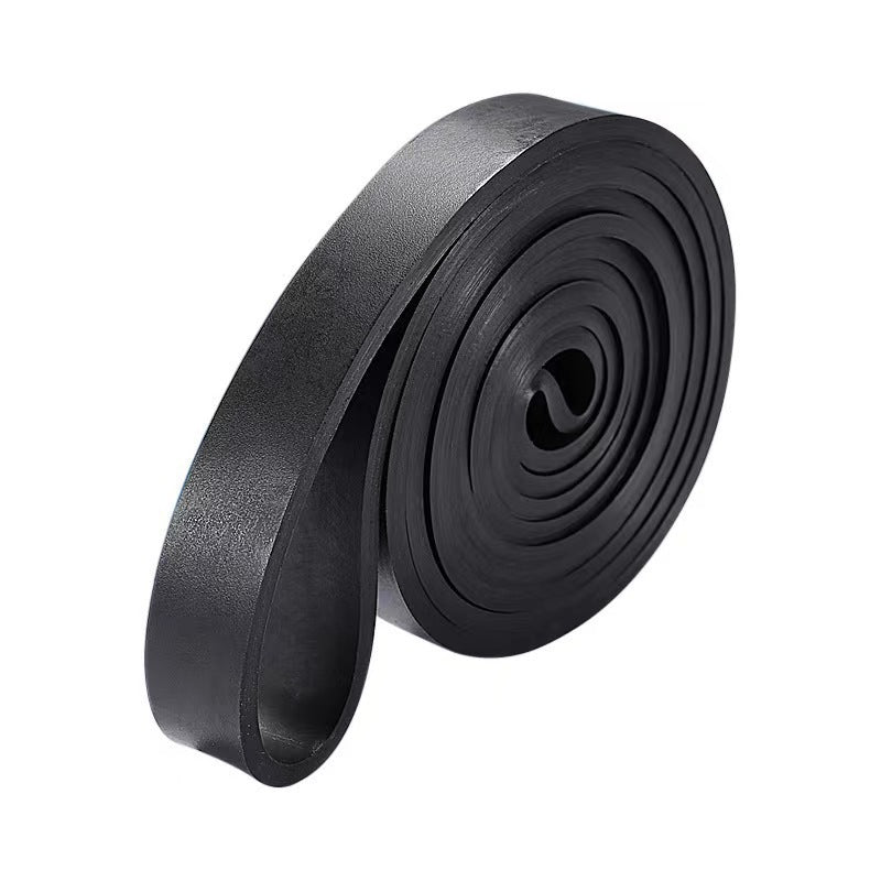 Flat TPE resistance exercise band shown with eight color coded resistance levels