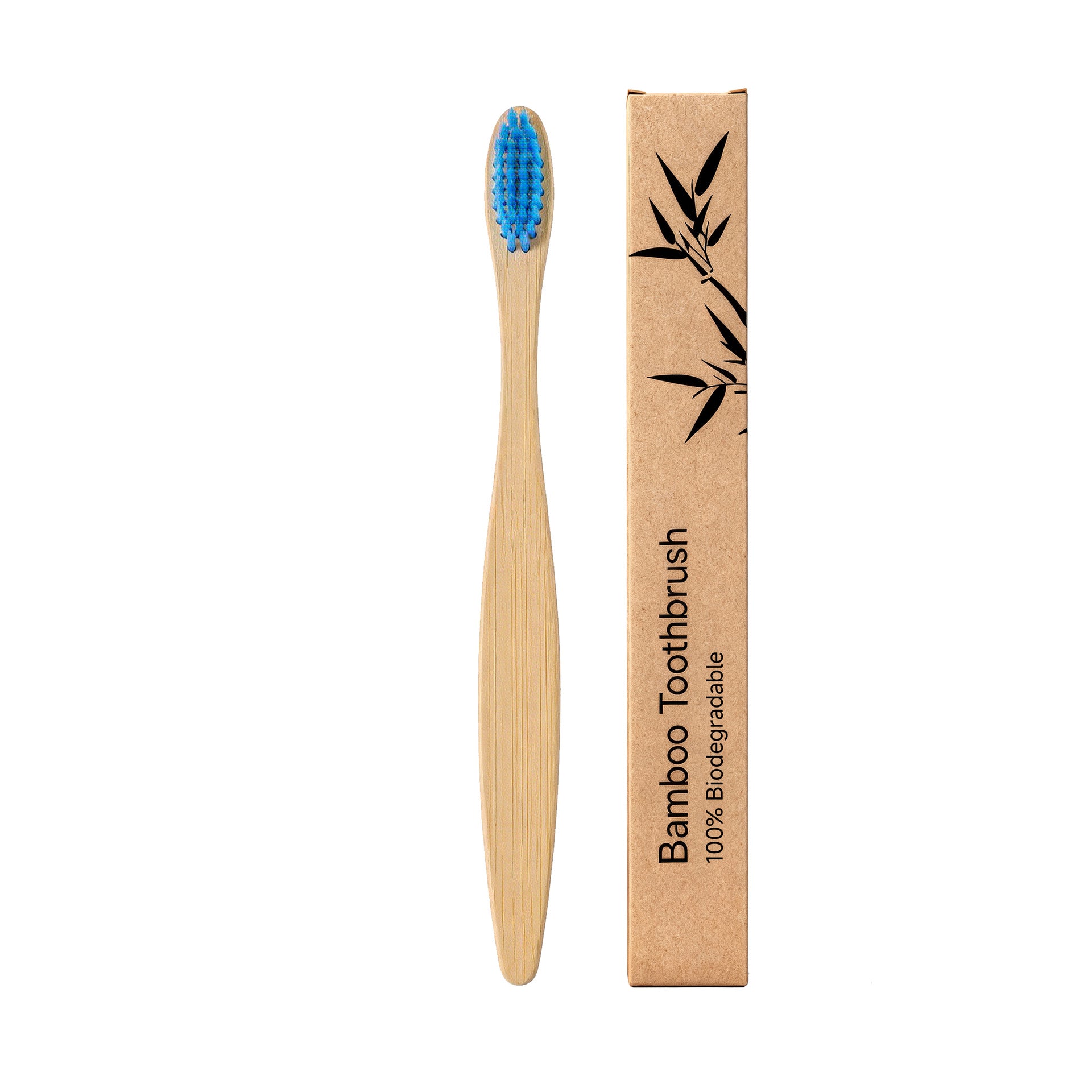 Kraft paper box labeled Bamboo Toothbrush one hundred percent biodegradable