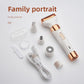 White and rose gold grooming kit with foil shaver and nose trimmer heads on white