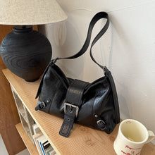 Soft Vegan Leather Hobo Shoulder Bag with Front Buckle Strap