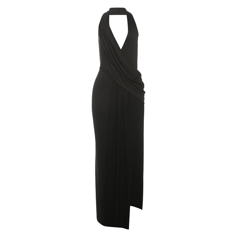 Elegant Halter Neck Deep V Back | top down clean shot