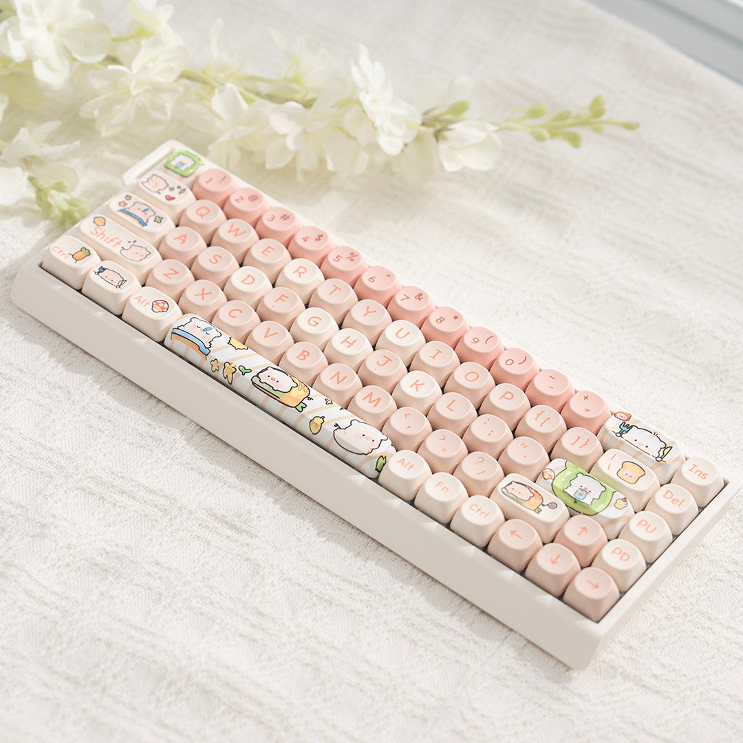 Angled cream M68 keyboard with matte PBT keycaps and a bright white case