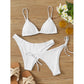 Three-piece bikini set with matching cover-up layered over the top and bottoms