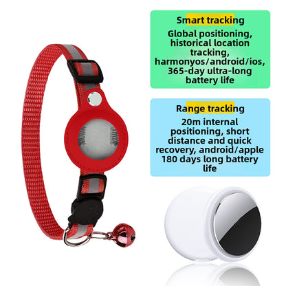 Reflective AirTag holder cat collar styled flat in a neutral light setting