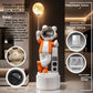 Orange XXL astronaut bear statue on a round base, 152 cm total height, with moon lamp and speaker callouts