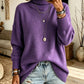 Women's purple turtleneck knit sweater, loose fit with ribbed cuffs and hem, size 2XL