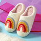 Cream plush slippers with a tufted rainbow design, size 40-41 option