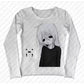 White cotton long sleeve tee laid flat showing the front anime graphic print