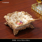 Palace style resin decor with wood grain finish, gold tone edging, and cream pearl shell panels