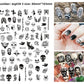 Festive Halloween nail decals mixing pumpkins, bats and spiders