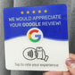 Close up of the printed NFC tap icon and QR code on an acrylic sticker