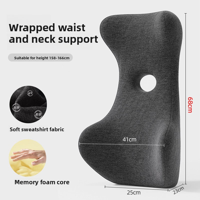 Grey memory foam back cushion shown without the neck bolster, front view