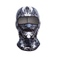 Gray Demon print full-face balaclava with fangs and an open eye slot, summer style, on white