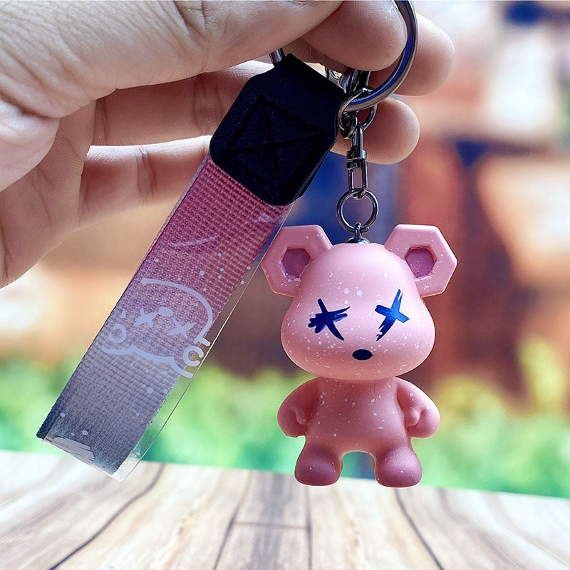 Gloomy bear keychain with wrist strap and starry speckled color changing finish